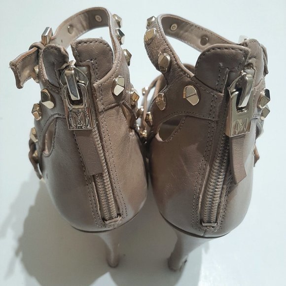 MARCIANO Gold Studded Taupe Beige Open Toe High Heel Trendy Booties Size 7M - Picture 7 of 10
